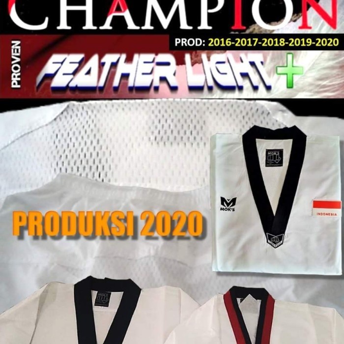 Moks Fighter Feather Light Dobok Taekwondo Baju Kyorugi Kerah Hitam