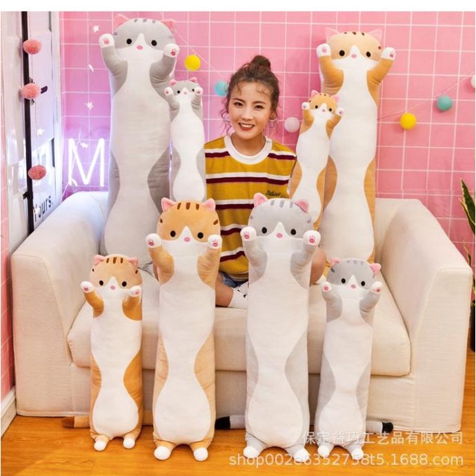 Boneka panjang kucing polos model guling bahan plush