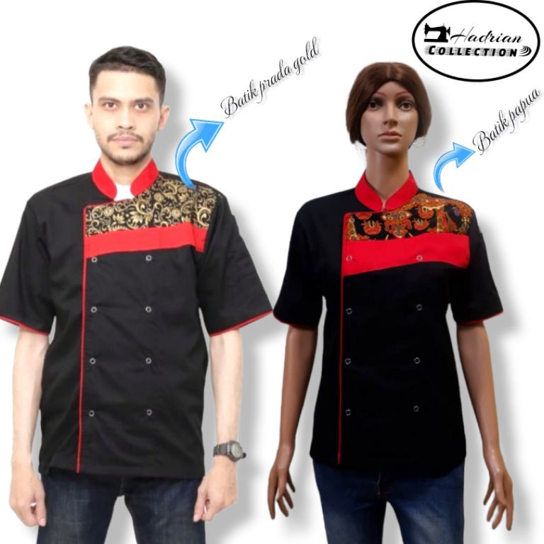 TEN 8.8 Baju Koki Profesional Baju Chef Baju masak Motip batik pria wanita unisex Perfect