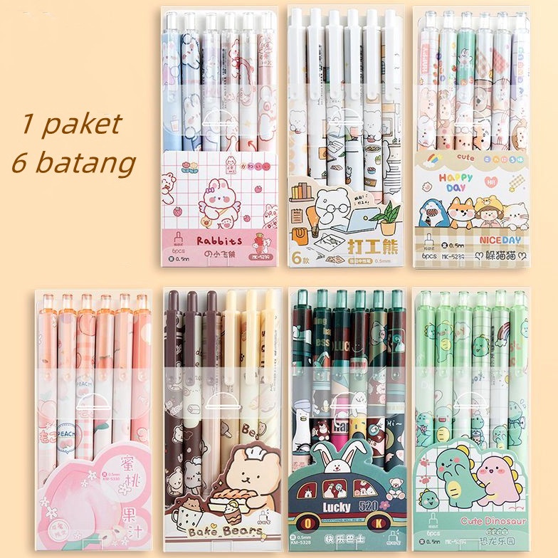 

COD 1 pak berisi 6 pulpen gel kartun/pena gel mekanik pola lucu ➼Harga Termurah