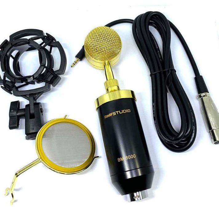 →➘✹ OBRAL  Mic TAFFSTUDIO BM-8000 Profesional Mikrofon Condenser + Xlr Kabel + Holder Shockproof - B