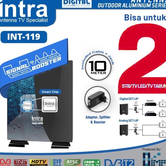 ❉AyT Antena Tv Digital Indoor Outdoor INtra INT-119 Bisa 2 Tv LED Tabung STB Full HD SNI ✷ ✹ `