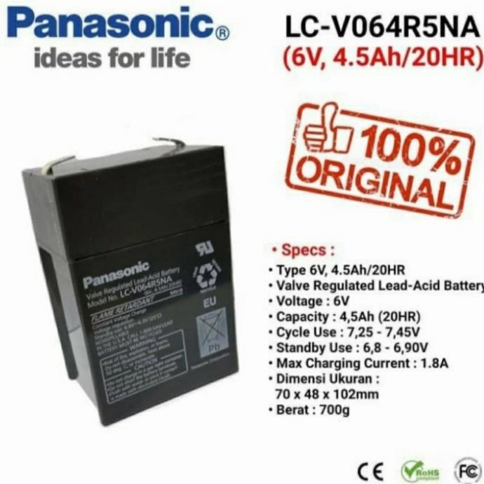 TERBARU  ASLI - Original Baterai Aki Kering Panasonic 6v LC-V064R5NA PALING DICARI