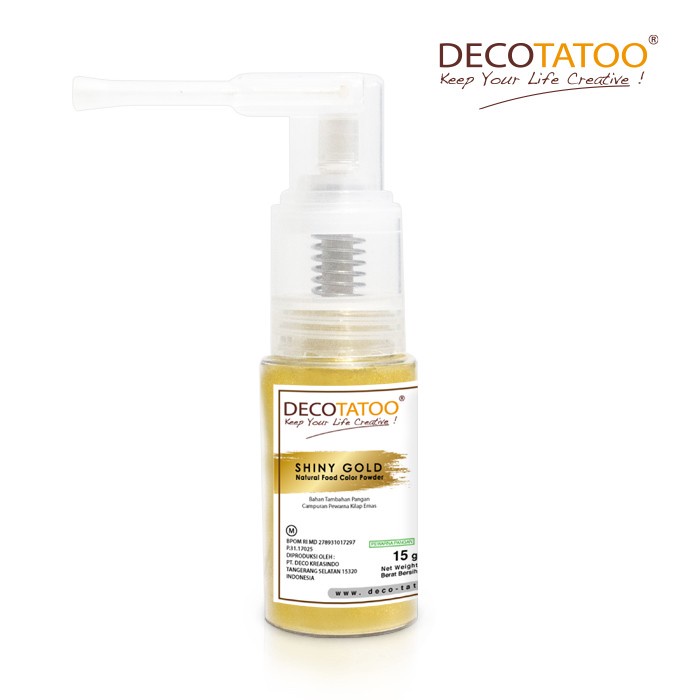 

Terlaris Colourfood Decotatoo Shiny Gold Color Powder Spray Pump 15 Gr (Pewarna Makanan)
