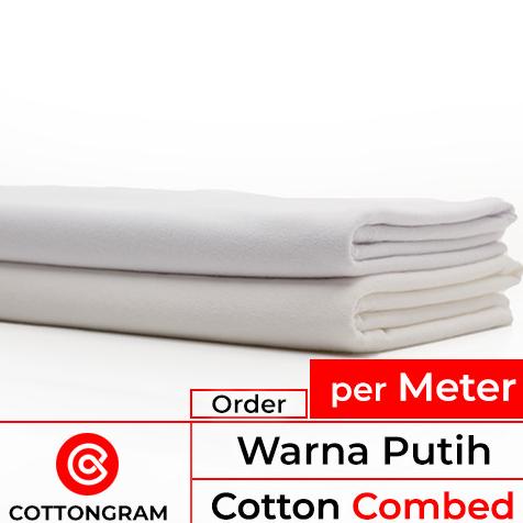 ~~~~~] Cotton Combed Premium Kain Kaos Meteran Warna Putih per Meter