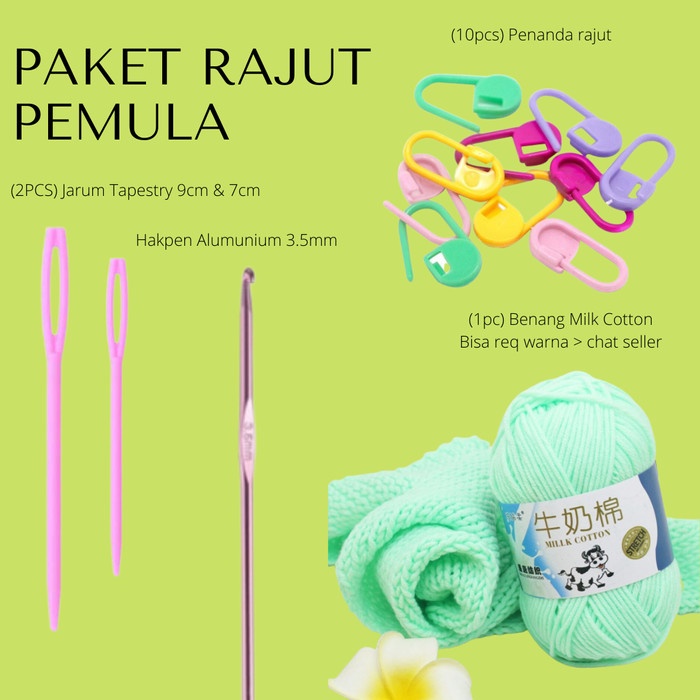 Bestseller Paket Rajut Untuk Pemula Set Alat Rajut + Benang Milk Cotton