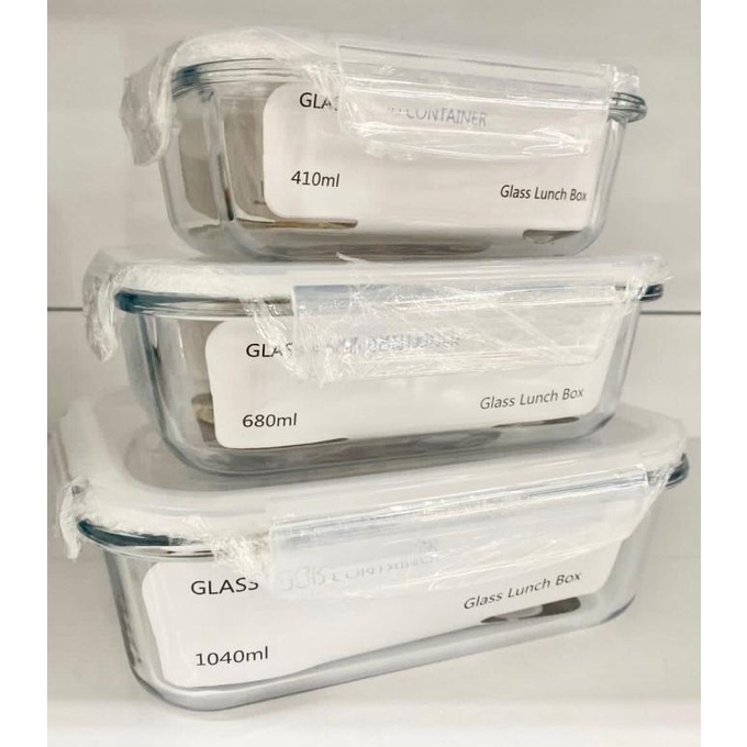 GLASSLOCK LUNCH SET/TEMPAT MAKAN WADAH KACA/FOOD STORAGE CONTAINER3in1