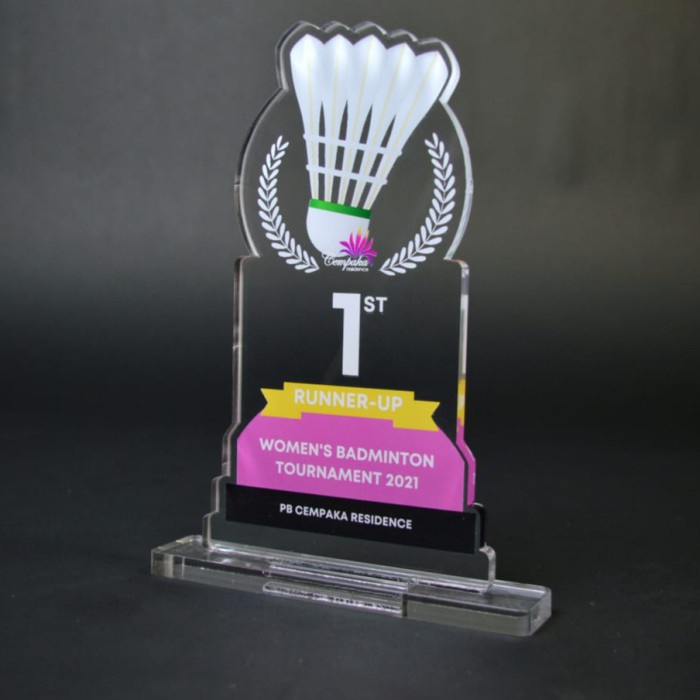 Best Seller Plakat Akrilik Custom/Piala Custom/Thropy Badminton/Bulu Tangkis