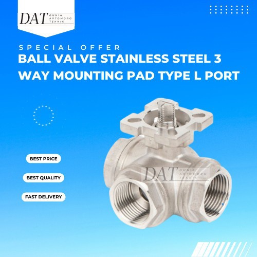 3/4" Stop Kran Ball Valve 3 Way Mounting Pad Actuator Type L Port