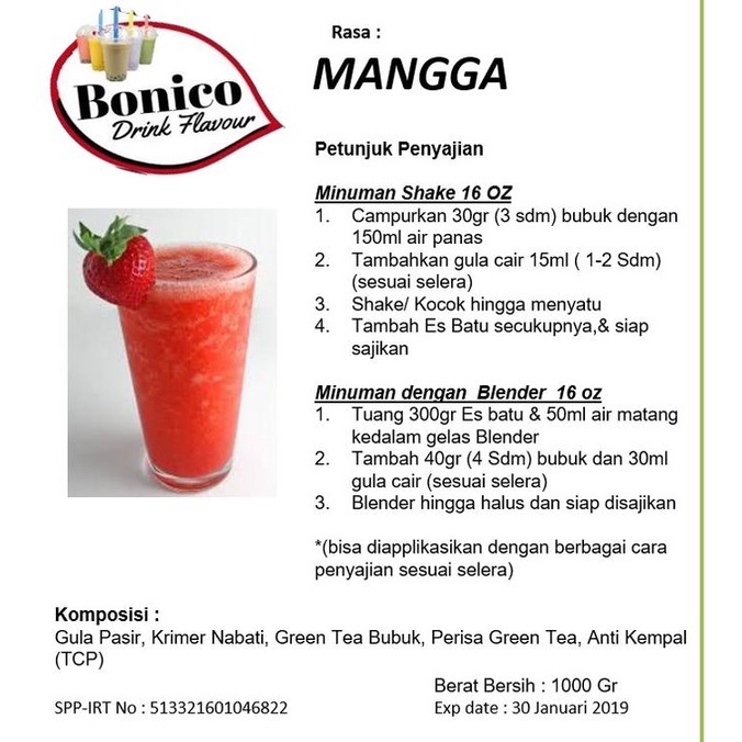 

BONICO STRAWBERRY powder 1kg Bubuk minuman drink flavor powder Ice