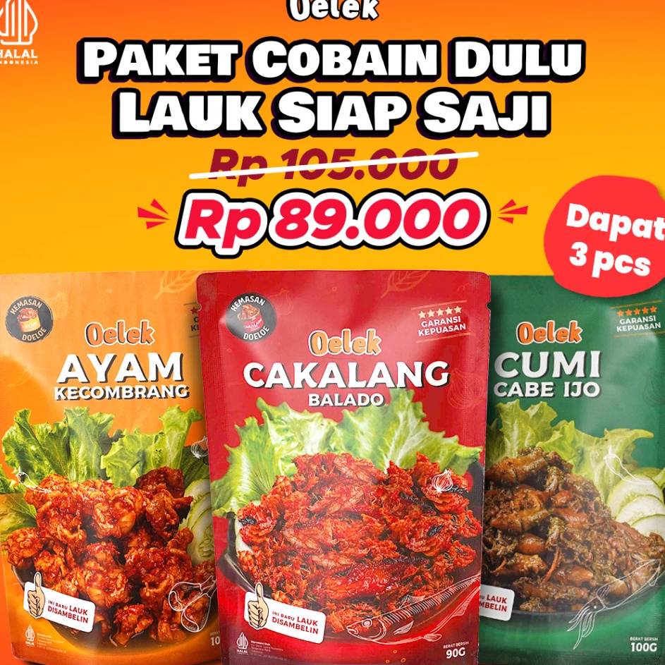 

Big Sale Oelek Paket Cobain Dulu Si Laoek / Cakalang Balado / Cumi Cabe Ijo / Ayam Kecombrang / Lauk Siap Saji