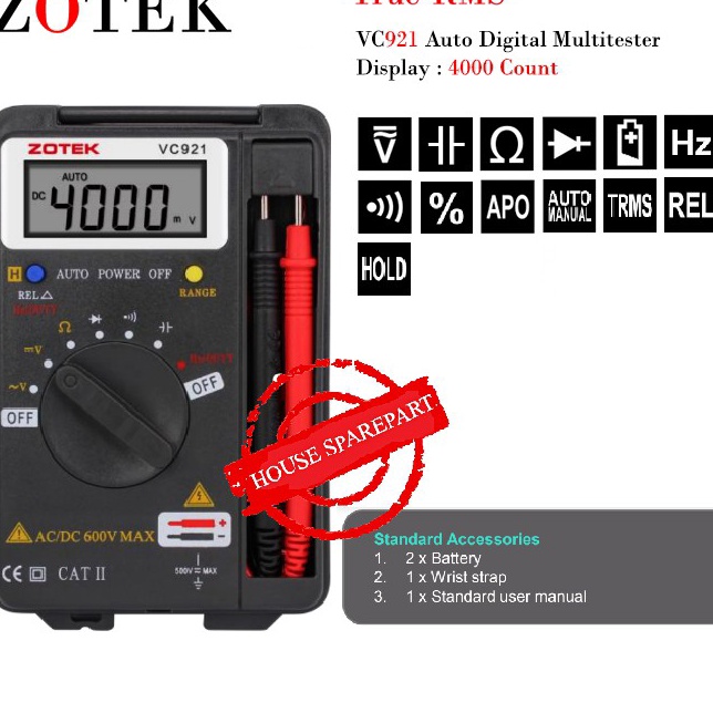 ➠ AVOMETER DIGITAL ZOTEK VC921 / MULTITESTER DIGITAL VC921 ORIGINAL ✸ ↓