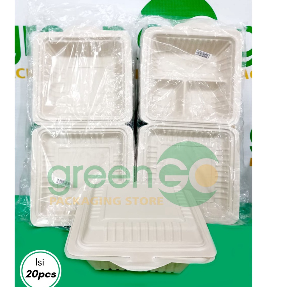 _ rB MEAL BOX POLOS SEKAT 3 ISI 20PCS 18CM UKURAN SEDANG MEDIUM BAGASSE KOTAK LUNCH BOX KOREAN CAKE 