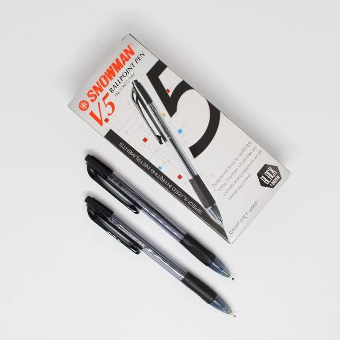 

] BALLPOINT SNOWMAN V5 HITAM ISI 12PCS/BULPEN/PULPEN