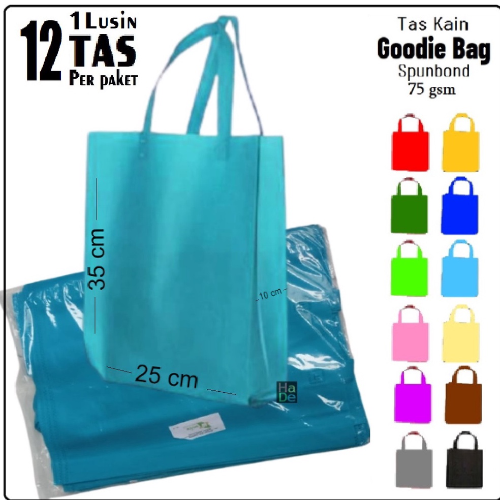 

[PRODUK-LPNMT90] 1 Lusin isi 12 Tas Kain Spunbond / Goodie Bag Tali Ukuran M = 25x35 cm Untuk Kantong Belanja Lipat Serbaguna, Bingkisan Souvenir Ultah / Hajatan / Pernikahan, Goody bag Syukuran / Tasyakuran Lusinan Murah 25x35x10 Go green ramah lingkung
