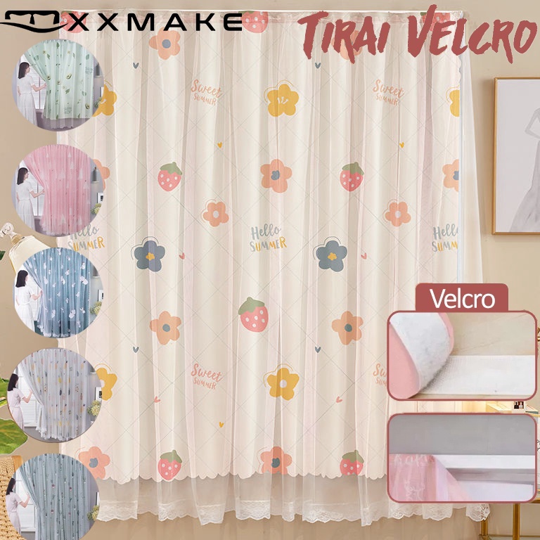 CHEKOUT. XXMake Tirai Hordeng Jendela /Tirai Gorden Magic Velcro /Velcro Tanpa Paku  Pemasangan Gamp