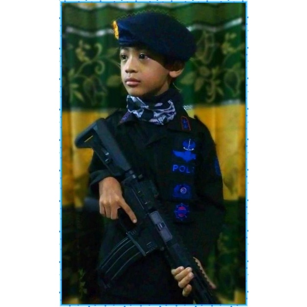 Baju Pasukan Gegana Baju Brimob Gegana anak Warna Hitam Komplit Emblem