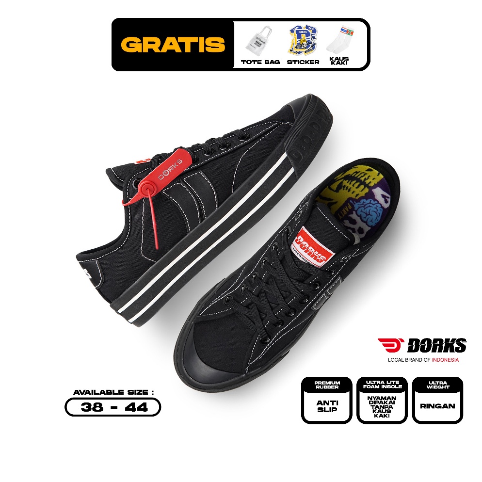 Paling Dicari.. DORKS - Metro Low Full Black Sepatu Sneakers Casual Pria