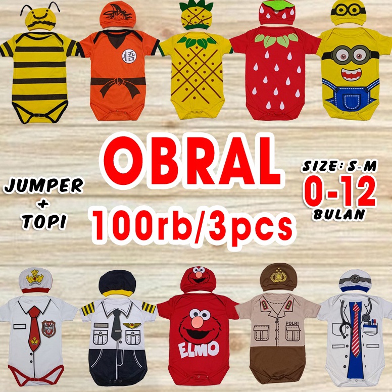 Terbaik.. jumper bayi karakter set jamper baju romper kaos pakaian kado laki laki perempuan cowok ne