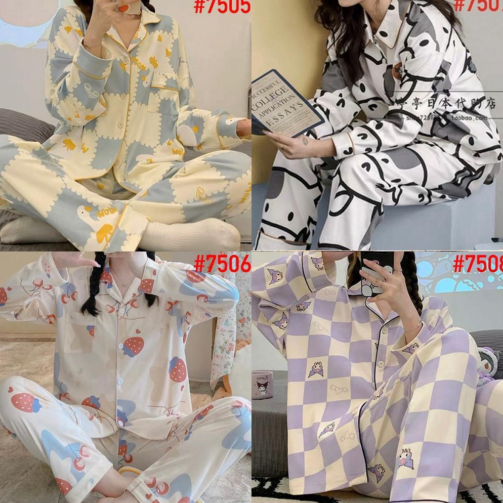TERBARU. Piyama Baju Tidur Wanita JALJA PP Import Model Korea Fashion Leisure Wear Kerah Kancing Len