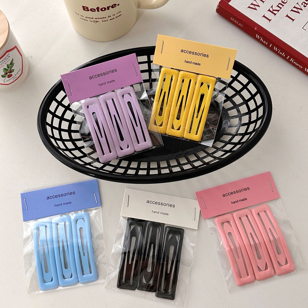 SQUARE CORNER BOBBY PIN GLOSSY SHINY JEPIT PONI JEPITAN RAMBUT WARNA SOLID COLOR COLORFUL HAIRPIN HAIR CLIP KOREA