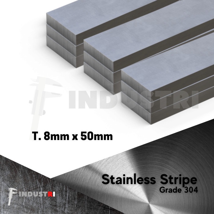 Plat strip Stainless 8mm x 50mm Sus 304 strip harga per 1 cm