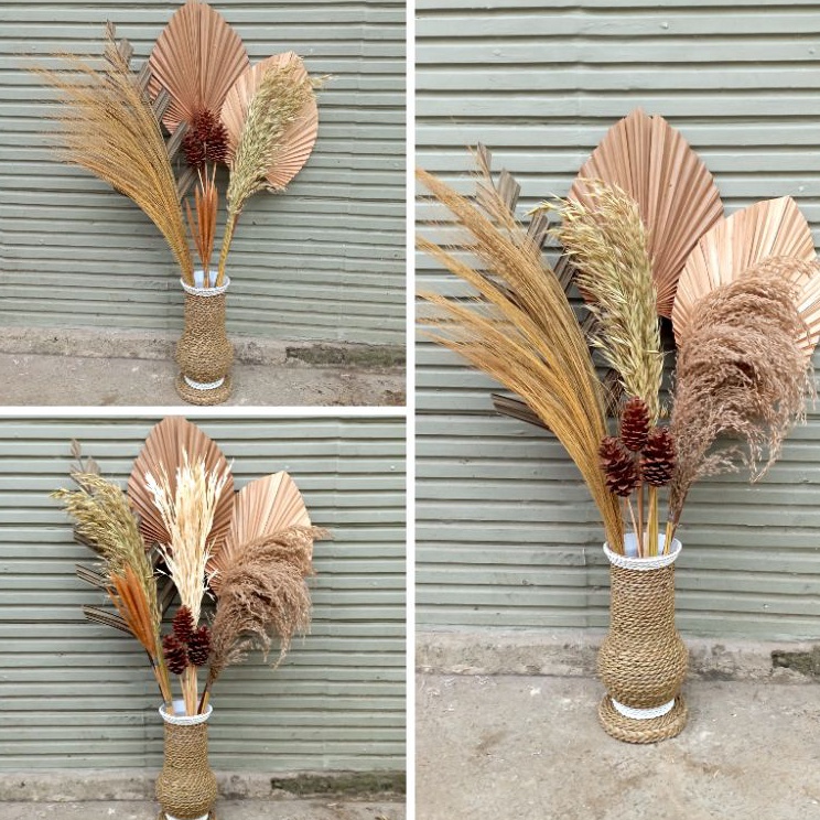 [Terkece Se-RI] bung kering paket lengkap daun palem+pampas kering