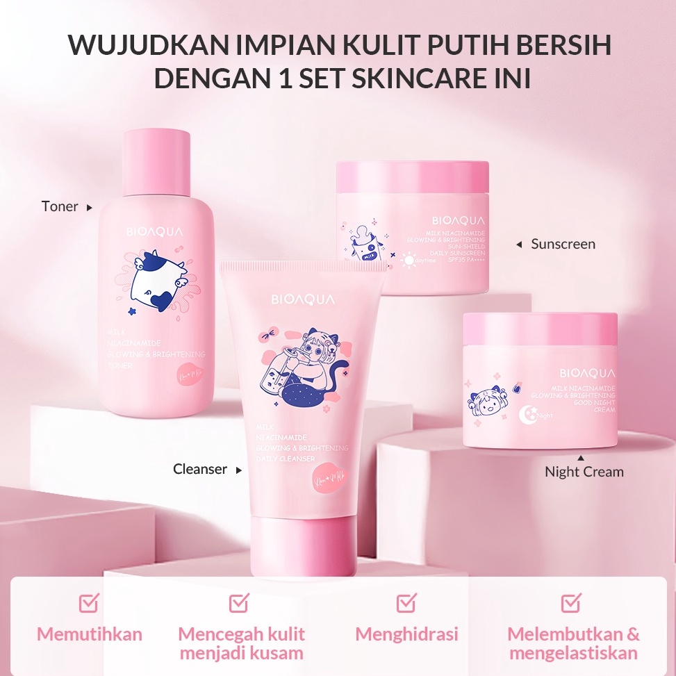 Tertarik *RM* BIOAQUA 4pcs Skincare Paket Niacinamide Glowing & Brightening / Tea Tree Oligopeptide 