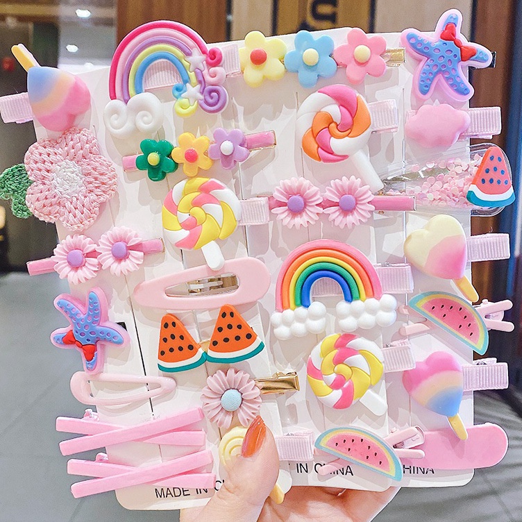 Free Ongkir/ Klip Rambut Anak -anak 14 Potongan Kartun Lucu Putri Pink Headdress Gadis Kecil Gadis S