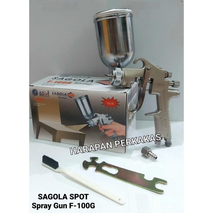 SPRAY GUN SAGOLA SPOT TABUNG ATAS F-100 F100 G + SELANG RECOIL 9 M