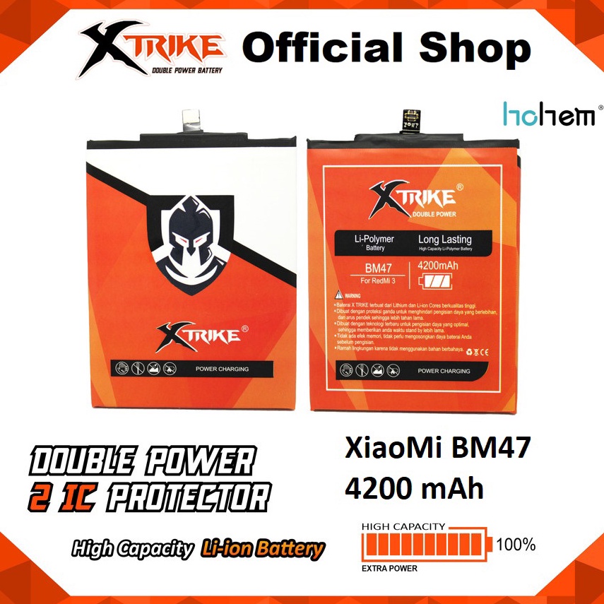 SIAP KIRIM!. Baterai Xtrike Double Power Original XiaoMi BM47 Redmi 3 3S Pro 3X 4X Batre Batrai Batt