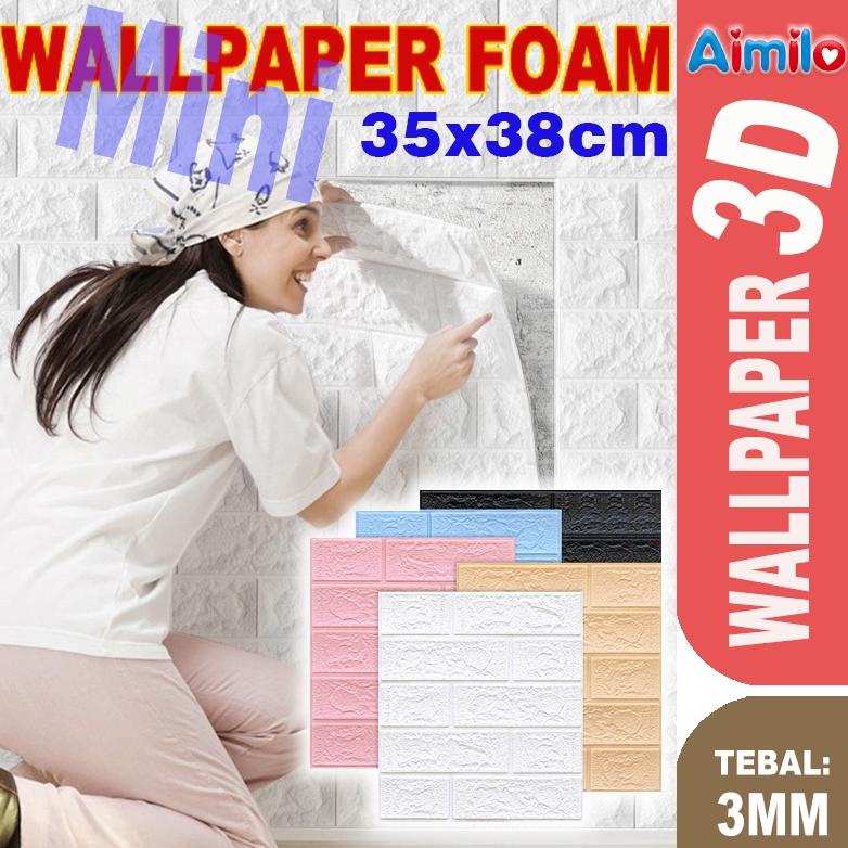 Terbaru Aimilo Mini Wallpaper Dinding Foam 3D / Stiker Wallpaper Dinding Dekorasi  35X38Cm / High Qu