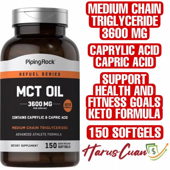 Piping Rock MCT Oil 3600 mg 150 Softgels Health Fitness Keto Formula