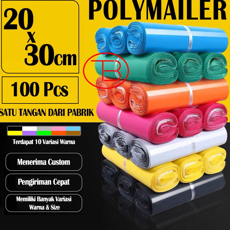 

43 Polymailer Plastik 20X30CM Packing LDPE Hitam Glossy Isi 100PCS Grosir Termurah Lem Perekat Tidak Mudah Sobek ➪cod