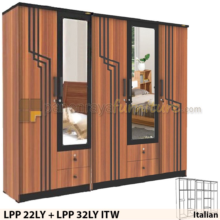 PAKET Lemari Pakaian 5 Pintu Romaro LPP22LY + LPP32LY (Italian)