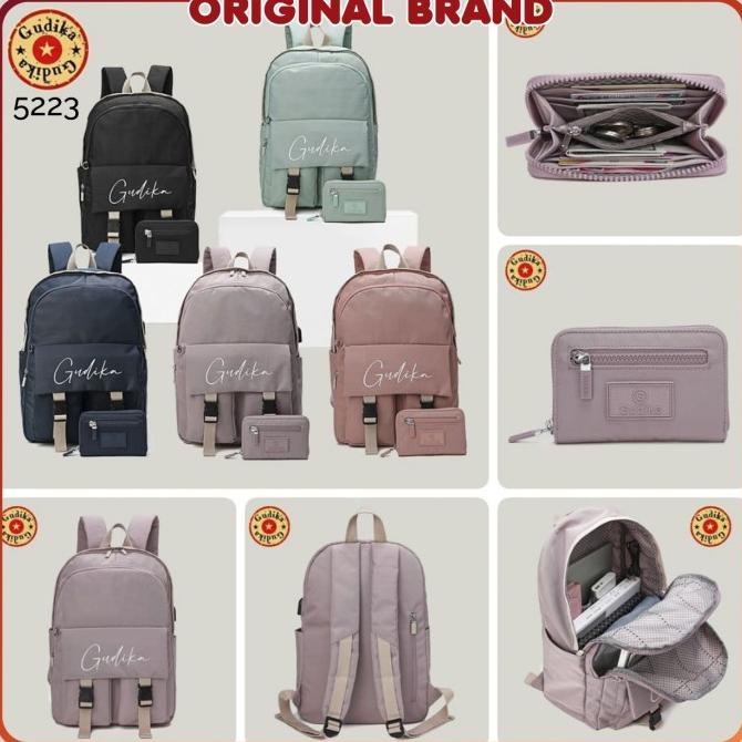 GUDIKA 5223 - Tas Ransel Laptop USB Set Dompet Wanita Pria Import
