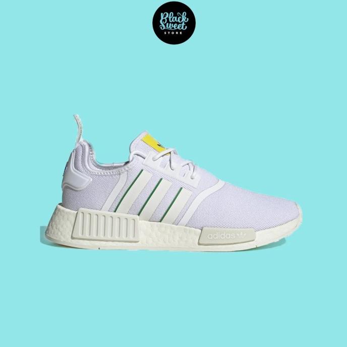 SEPATU SNEAKERS ADIDAS NMD R1 CORE WHITE GREEN YELLOW