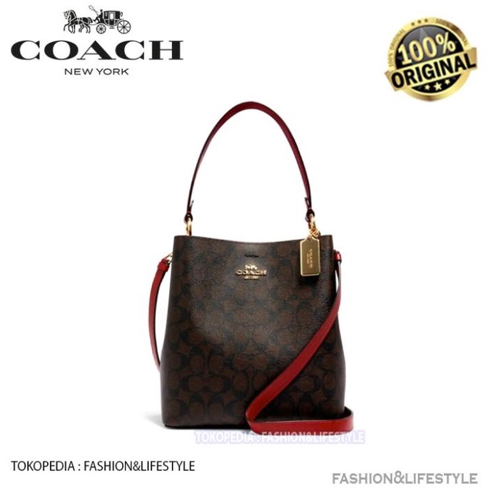 TAS COACH WILLOW BUCKET BAG SIGNATURE COATED CANVAS RED ORIGINAL COACH