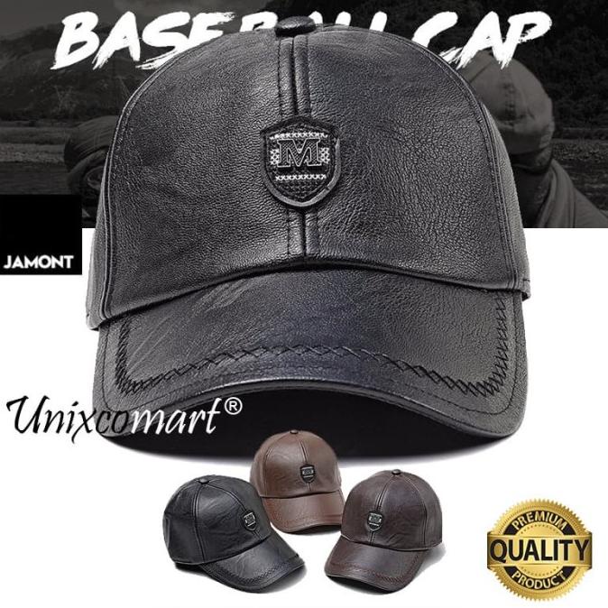 Jamont M Logo Topi Baseball Hat Casual Sport Pria Wanita Pu Leather Original