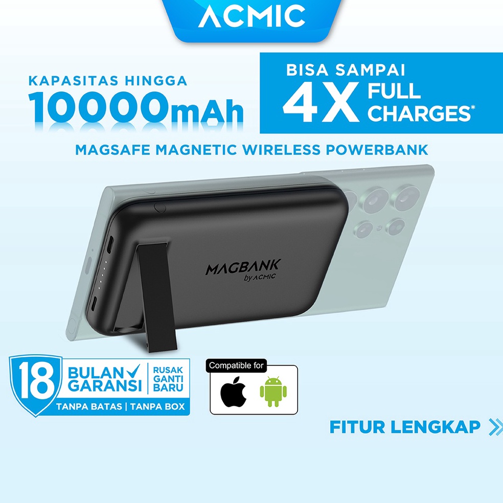 SPECIAL PRICE. ACMIC MAGBANK Magsafe Wireless Magnetic PowerBank iPhone Apple & Android