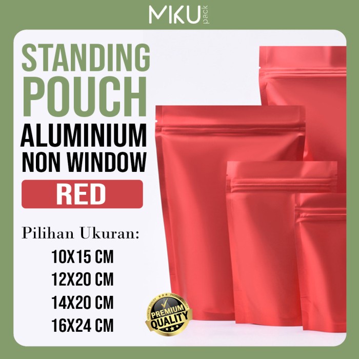 Terlaris Mikupack Standing Pouch Alumunium Non Window Full Kemasan Snack - Red