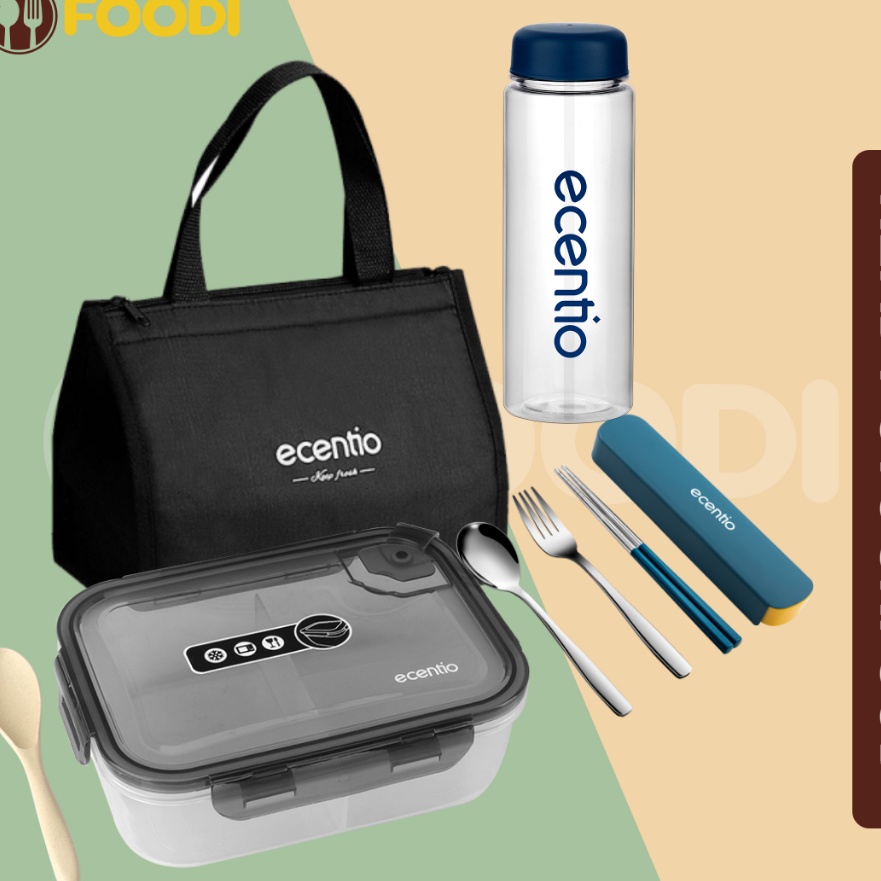 Terlaris ecentio & FOODI tempat bekal Kotak Makan set tas botol sendok set 4/3 pcs/Lunch box 3 Sekat