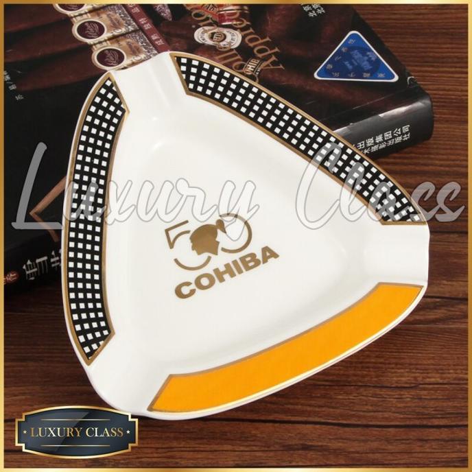 COHIBA Ceramic Cigar Ashtray Triangle 3 Slot, Asbak Cerutu Keramik