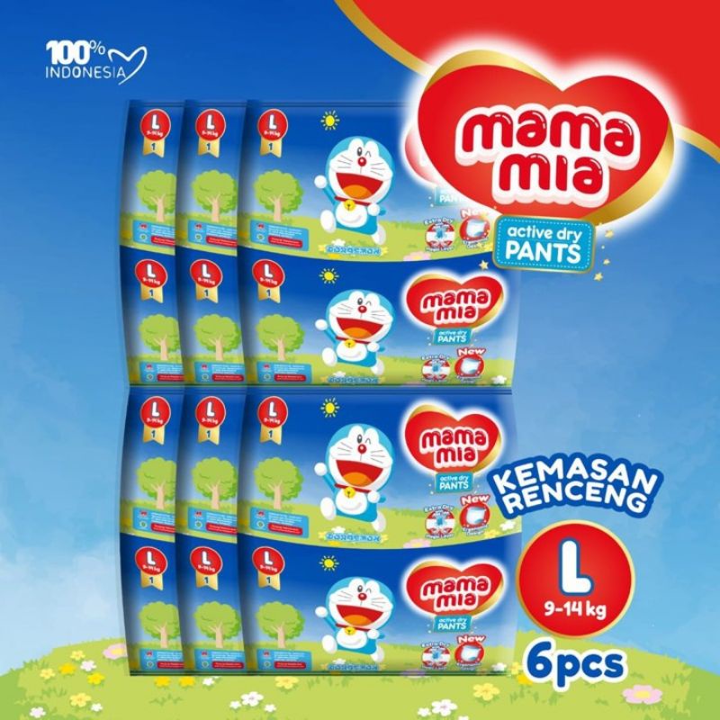 Mamamia Active Dry Pants L-1 kemasan renceng/Popok Doraemon