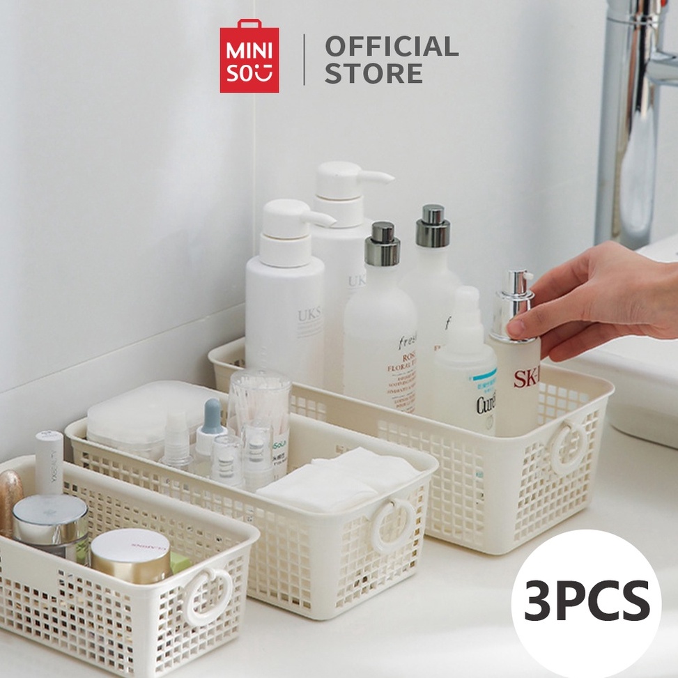 qL MINISO Keranjang Penyimpanan 3 Potong kotak Serbaguna Tempat Kain Handuk Rak Multifungsi Storage 