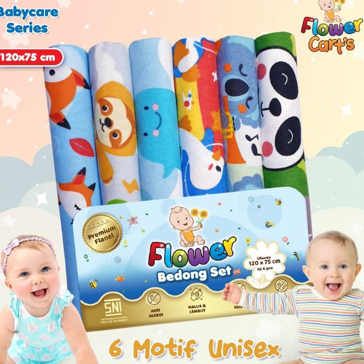 ￣AHc 1PAK ISI 6PC BEDONG SET BAYI FLOWER UKURAN JUMBO 120 X 75 CM MOTIF ANIMAL TERBARU SNI PREMIUM Q