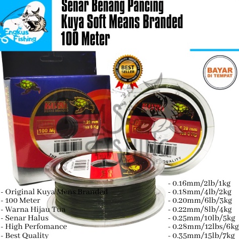 ➧ Senar Benang Pancing Kuya Mens Branded 100 Meter (0.16mm - 0.35mm) Original Hijau Tua - Engkus Fis