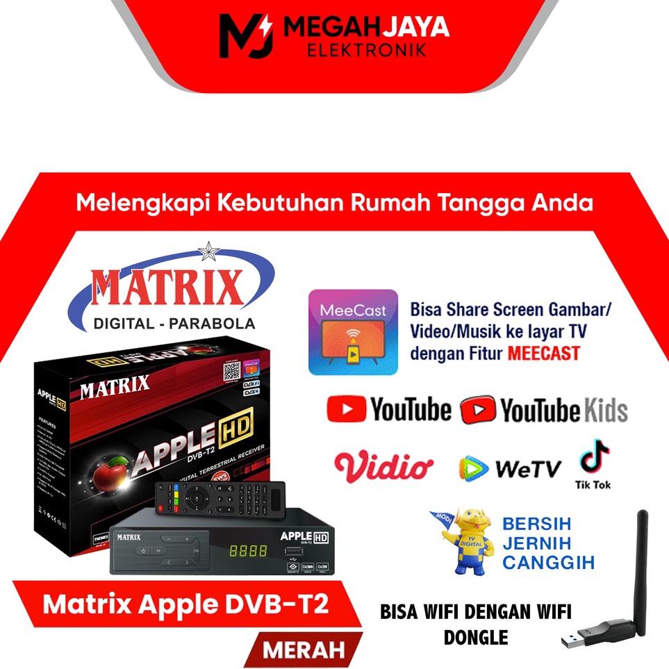 ➾KqS MATRIX STB SET TOP BOX TV DIGITAL APPLE MERAH / BURGER RECEIVER TV DIGITAL YOUTUBE DVB T2 / PEN