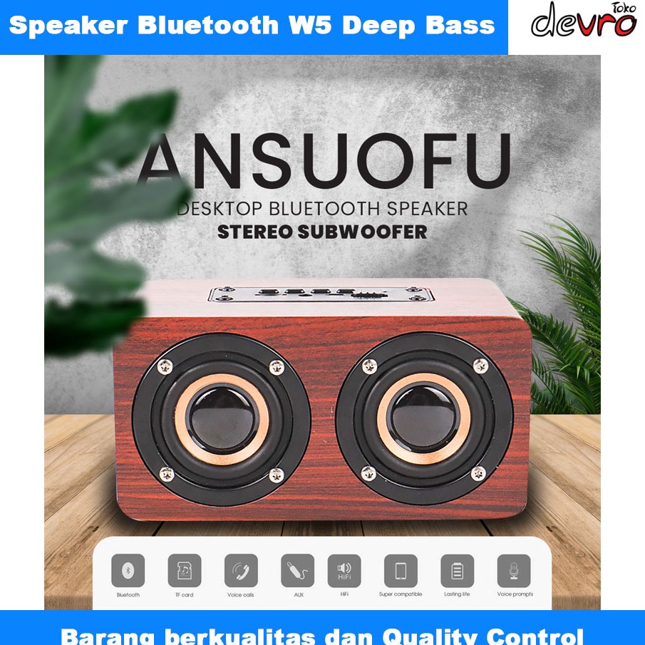 Terlaku. EIc Speaker Bluetooth Stereo Subwoofer - Speaker Portable - Wood Materials - W5 ✼ ¢