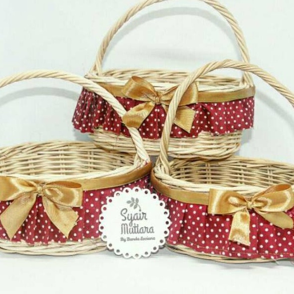 LC Keranjang Rotan Hampers Pita Renda ❁ ➙